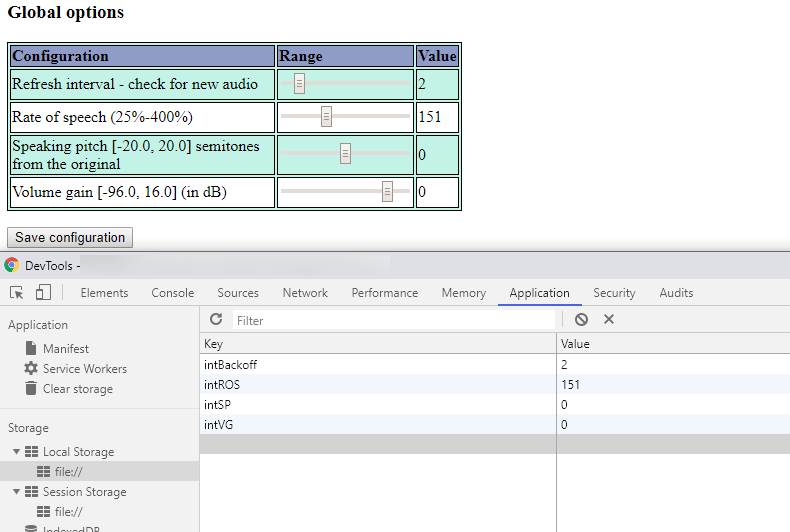 Showing how settings can persist in browser storage