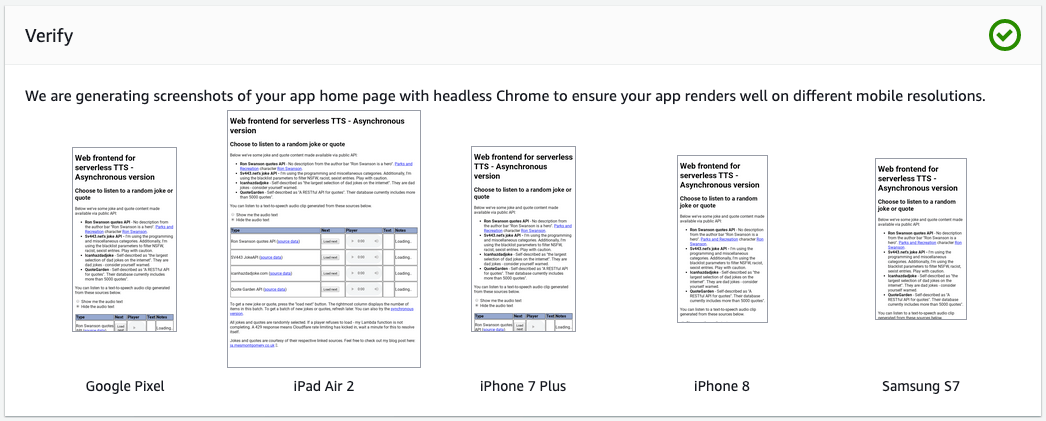 Amplify verification screenshot showing the differences across devices