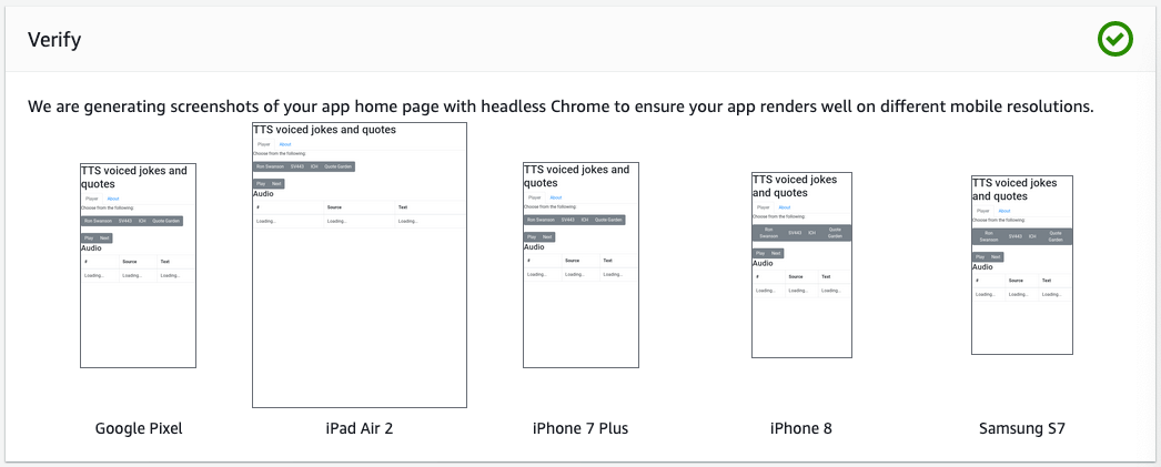 Amplify verification screenshot showing the differences across devices